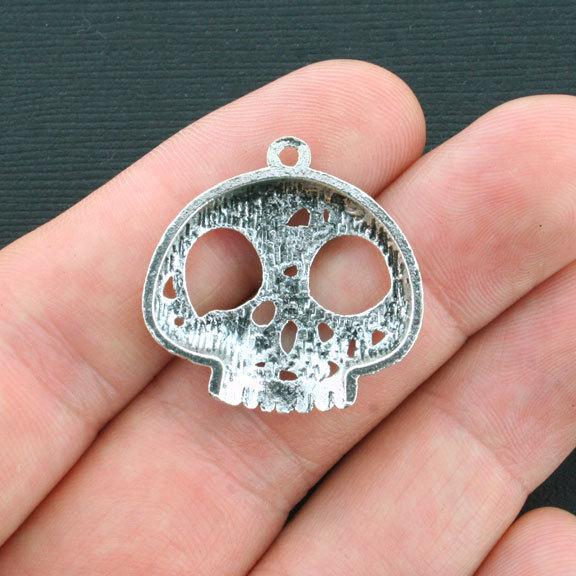 5 Skull Antique Silver Tone Charms - SC4137