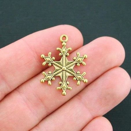 5 Snowflake Antique Gold Tone Charms 2 Sided - GC225