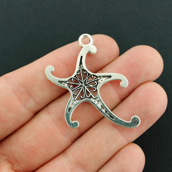 5 Starfish Antique Silver Tone Charms - SC7844
