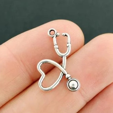 5 Stethoscope Antique Silver Tone Charms 2 Sided - SC1215