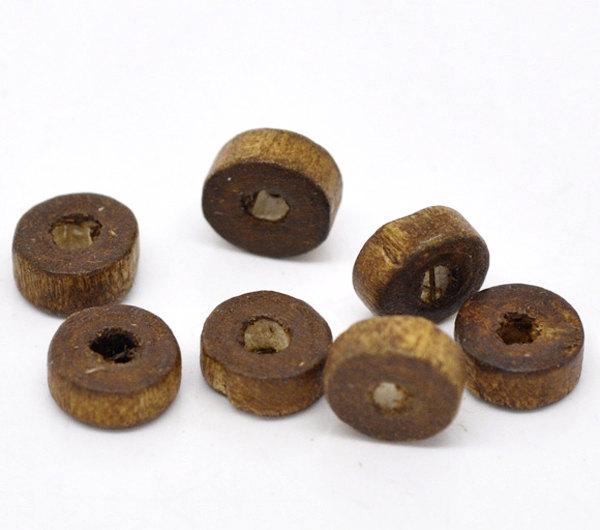 Perles Heishi en Bois Naturel 8mm - Marron Foncé - 50 Perles - BD680