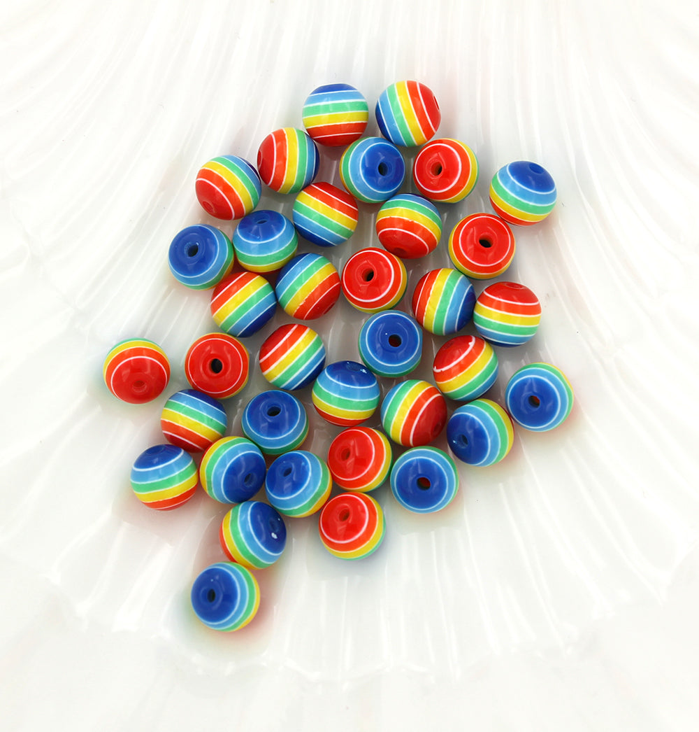 50 Rainbow Round Resin Beads - Choose Your Size!