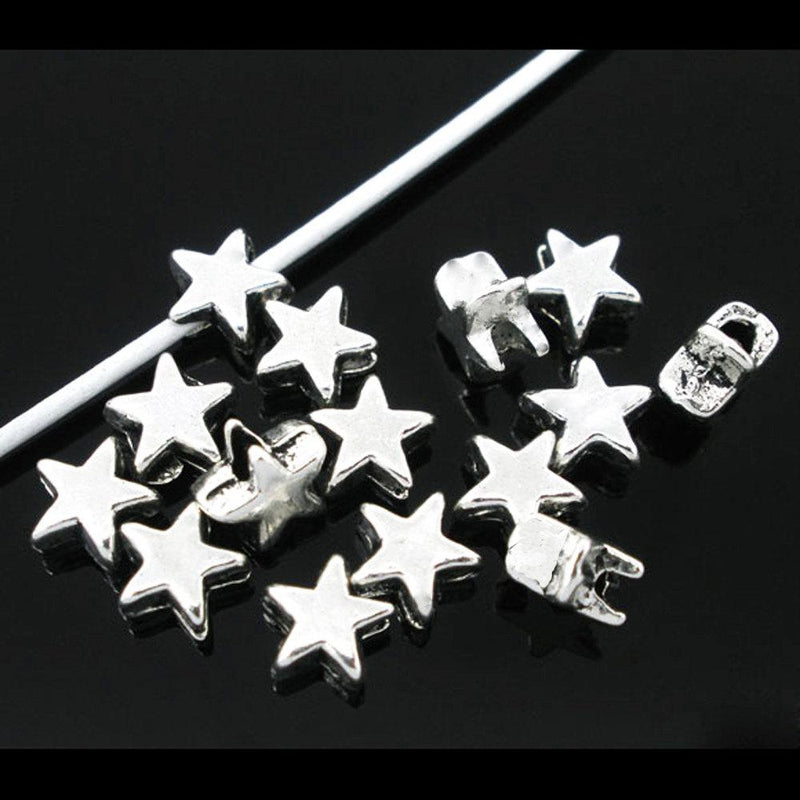 Star Spacer Beads 6mm x 3mm - Silver Tone - 50 Beads - SC4515
