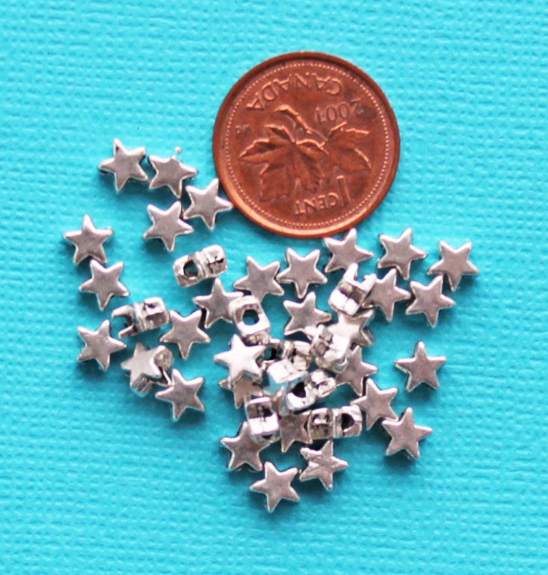 Star Spacer Beads 6mm x 3mm - Silver Tone - 50 Beads - SC4515