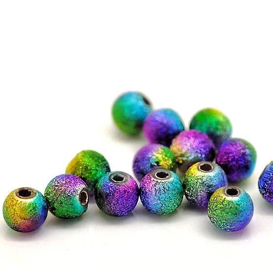 Round Acrylic Beads 6mm - Peacock Stardust - 50 Beads - BD094