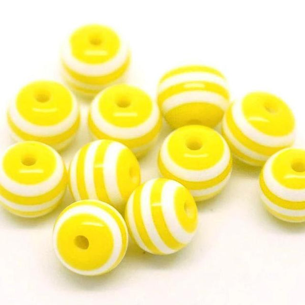 Perles rondes en résine 8mm - Jaune soleil et blanc - 50 perles - BD331