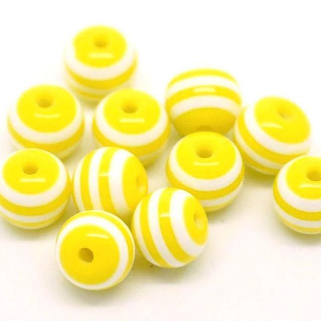 Round Resin Beads 8mm - Sunshine Yellow and White - 50 Beads - BD331