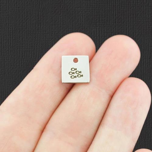 School of Fish Stainless Steel Small Square Charms - BFS014-5000