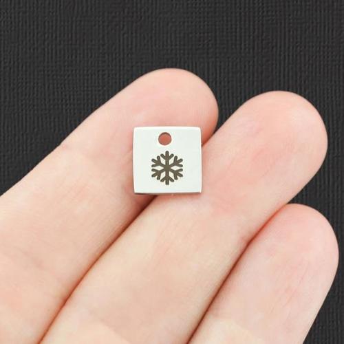 Snowflake Stainless Steel Small Square Charms - BFS014-5003