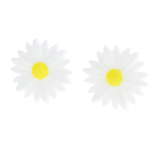 Silver Tone Earrings - White Flower Studs - 18mm - 2 Pieces 1 Pair - ER256