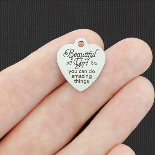 Beautiful girl Stainless Steel Charms - you can do amazing things - BFS011-5044