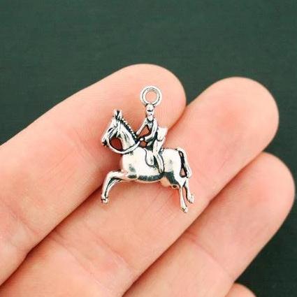 4 Horse Riding Antique Silver Tone Charms 2 Sided- SC4060