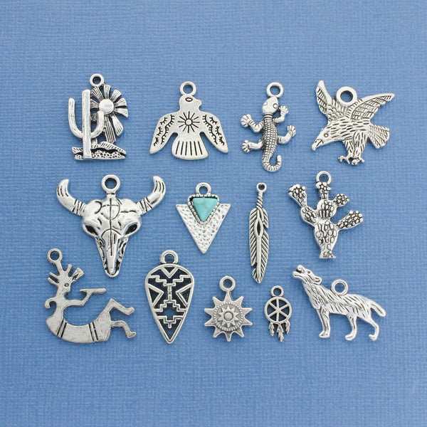 Southwestern Charm Collection Antique Silver Tone The Ultimate 12 Different Charms - COL179