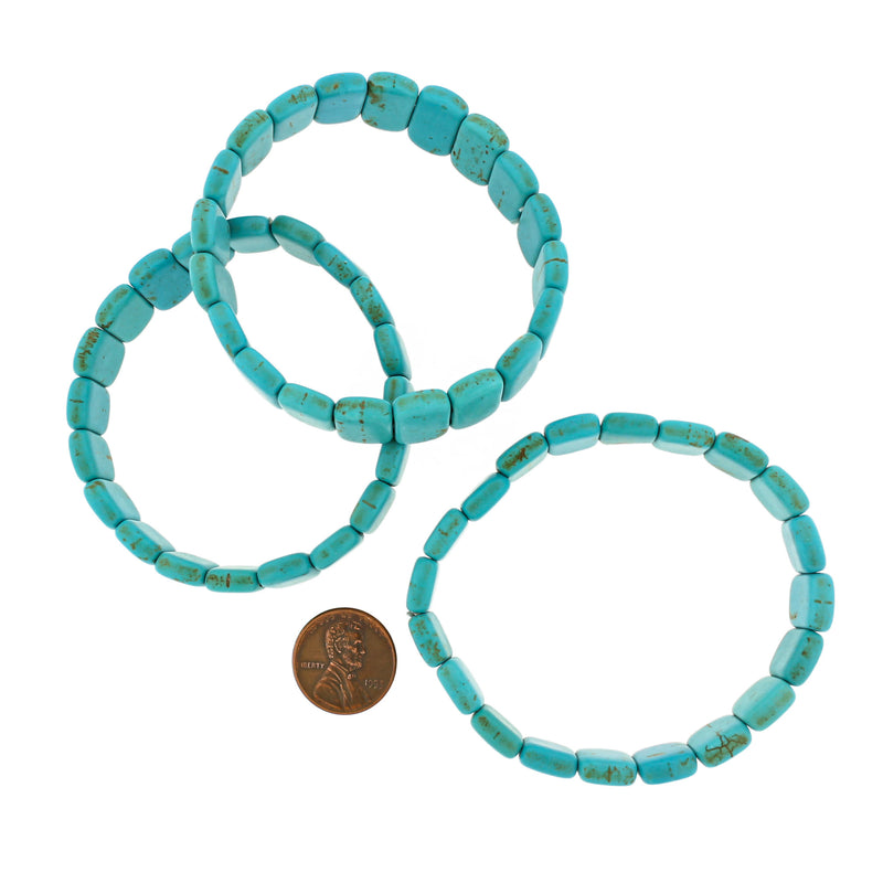 Bracelet Perles Howlite Rectangle - 57mm - Turquoise - 1 Bracelet - BB193