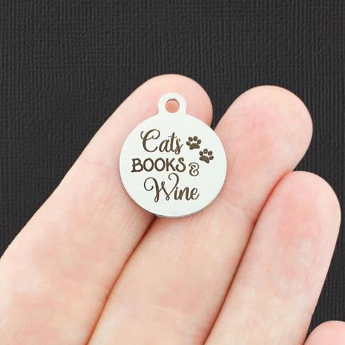 Cats, Books & Wine Stainless Steel Charms - BFS001-5098