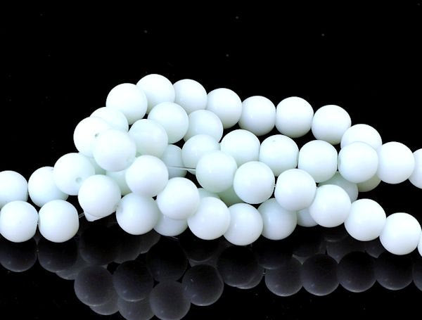 Perles de Verre Rondes 8mm - Blanc Givré - 1 Rang 100 Perles - BD156