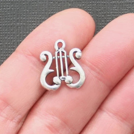 6 Harp Antique Silver Tone Charms 2 Sided - SC233