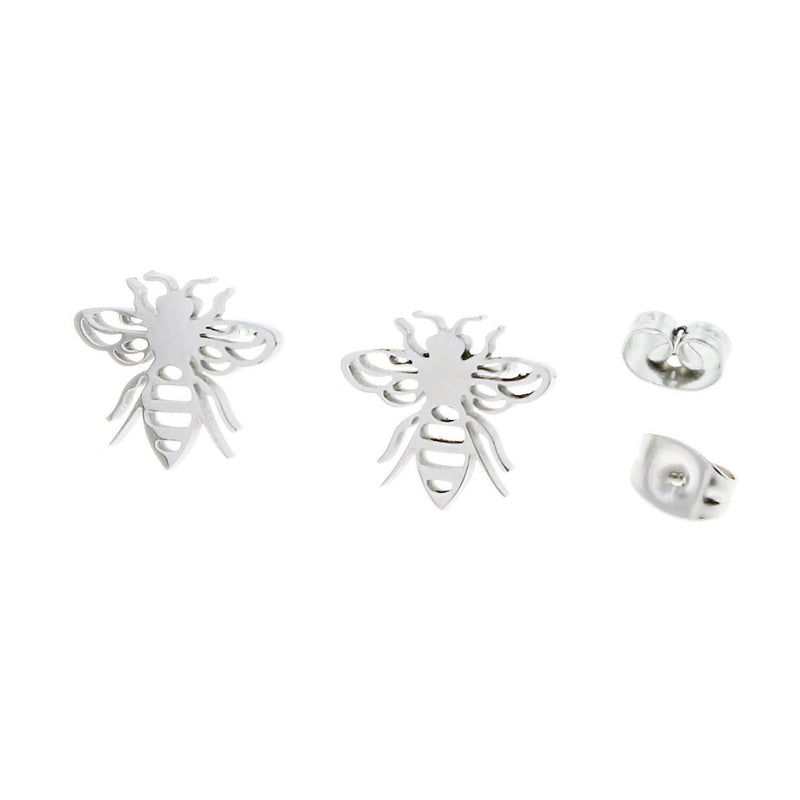 Stainless Steel Earrings - Bee Studs - 13mm x 12mm - 2 Pieces 1 Pair - ER040
