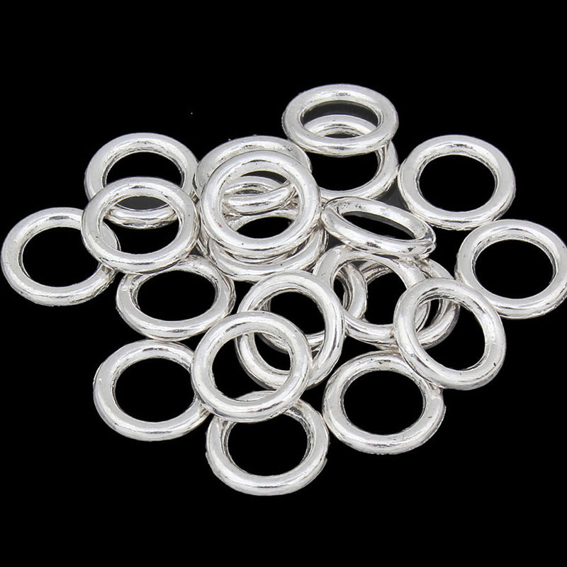 BULK 50 Linking Rings Antique Silver Tone 10mm 2 Sided - SC5434
