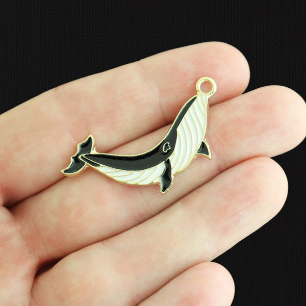 4 Whale Gold Tone Enamel Charms - E529