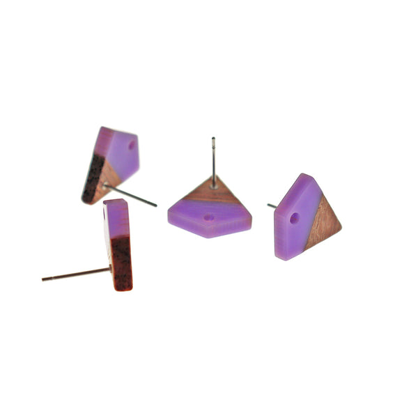 Wood Stainless Steel Earrings - Purple Resin Kite Studs - 16mm x 15mm - 2 Pieces 1 Pair - ER725