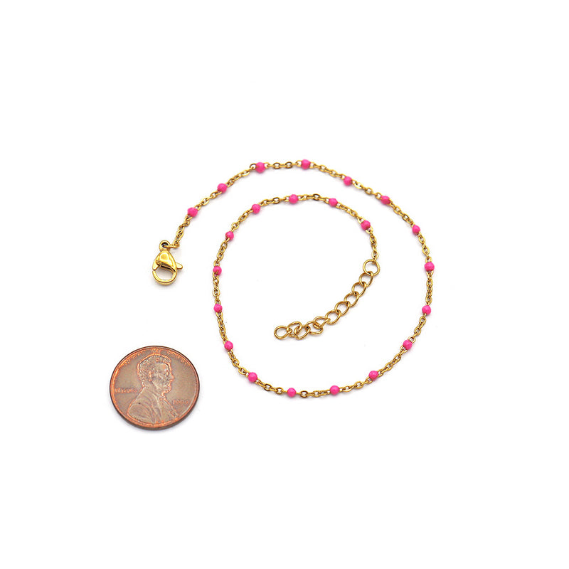 Bracelet chaîne câble en acier inoxydable doré rose 9" plus prolongateur - 2 mm - 1 bracelet - N713