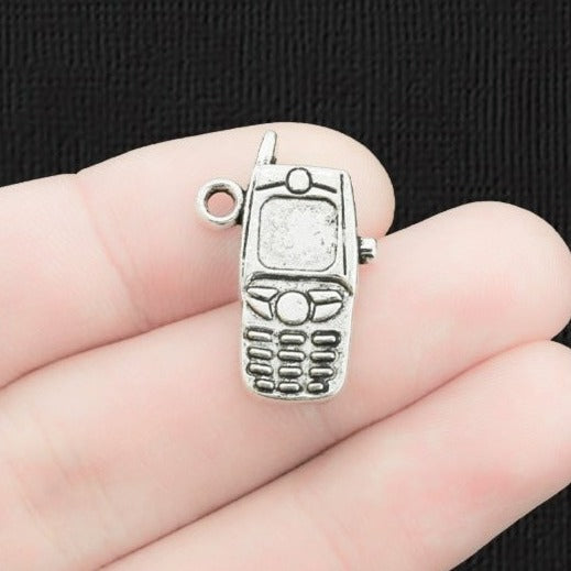 8 Cell Phone Antique Silver Tone Charms - SC2821