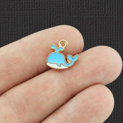 8 Whale Gold Tone Enamel Charms - E924