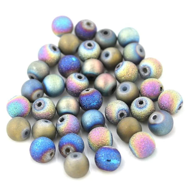 Round Glass Beads 8mm - Rainbow Colors - 50 Beads - BD404