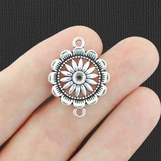 5 Flower Connector Antique Silver Tone Charms - SC6657