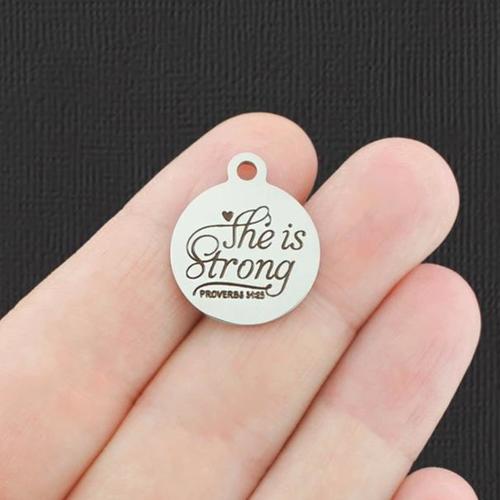 Proverbs 31:25 Stainless Steel Charms - She is strong - BFS001-5123