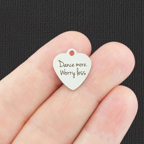 Dance More Acier Inoxydable Petit Coeur Charms - Worry Less - BFS012-5128