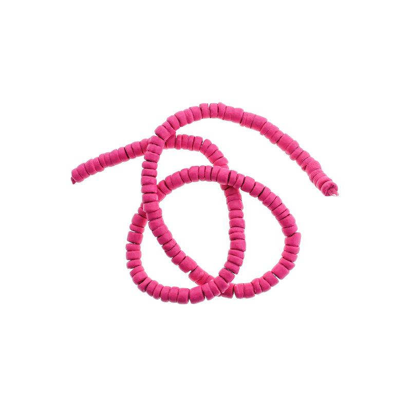 Barrel Coconut Beads 6mm - Hot Pink - 1 Strand 126 Beads - BD082