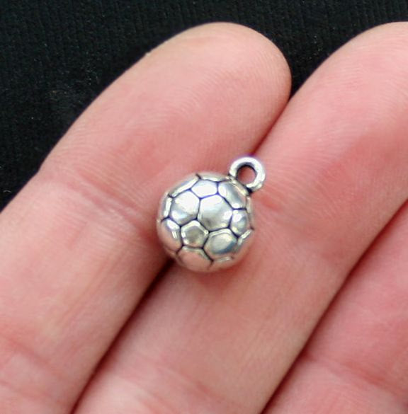 4 Soccer Ball Antique Silver Tone Charms 3D - SC2894