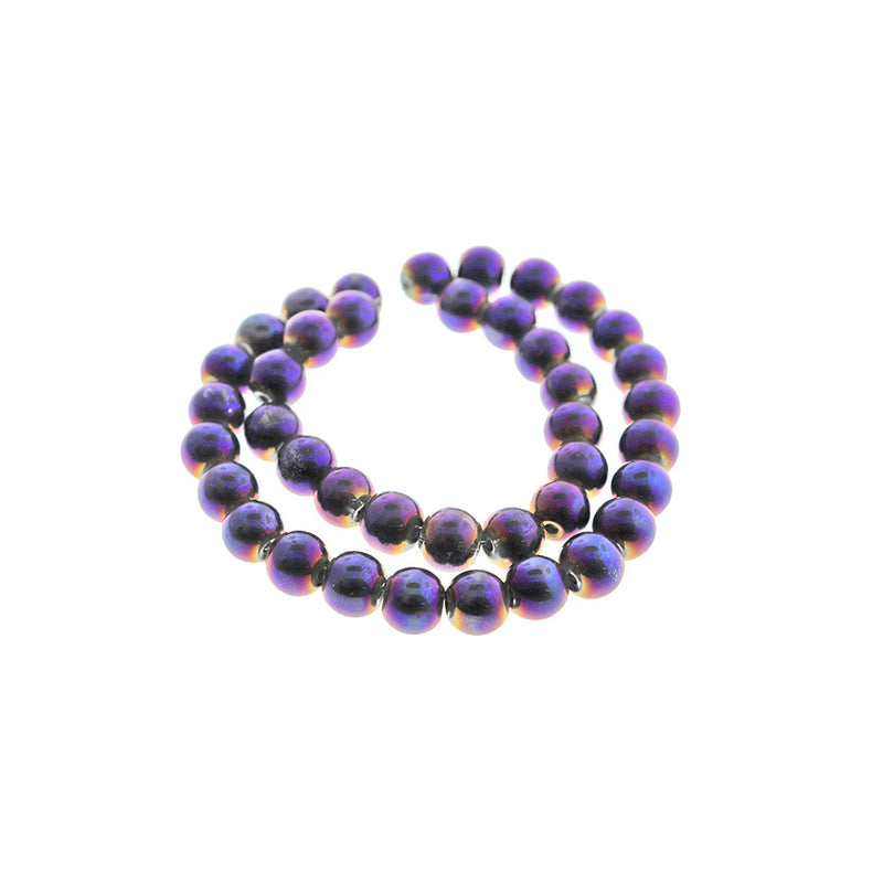 Perles Rondes en Verre 8mm - Violet Galvanisé - 1 Rang 42 Perles - BD2552