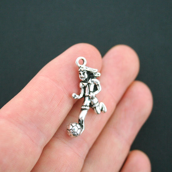 2 Soccer Player Antique Silver Tone Charms 3D - SC4792