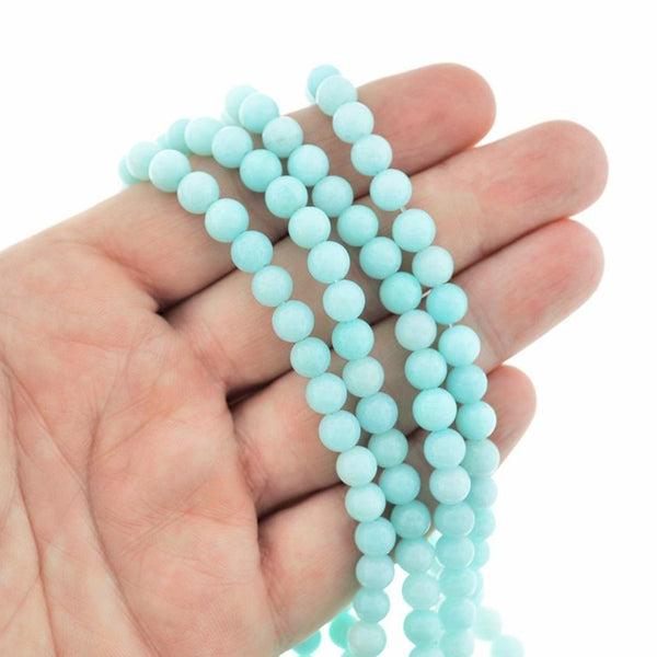 Perles de Jade Naturelles Rondes 6mm - Bleu Clair - 1 Rang 61 Perles - BD2361
