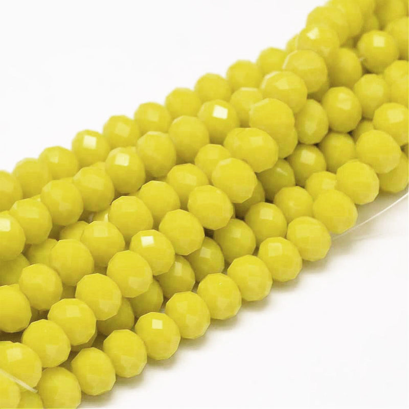 Faceted Glass Beads 8mm x 6mm - Lemon Yellow - 1 Strand 72 Beads - BD1239