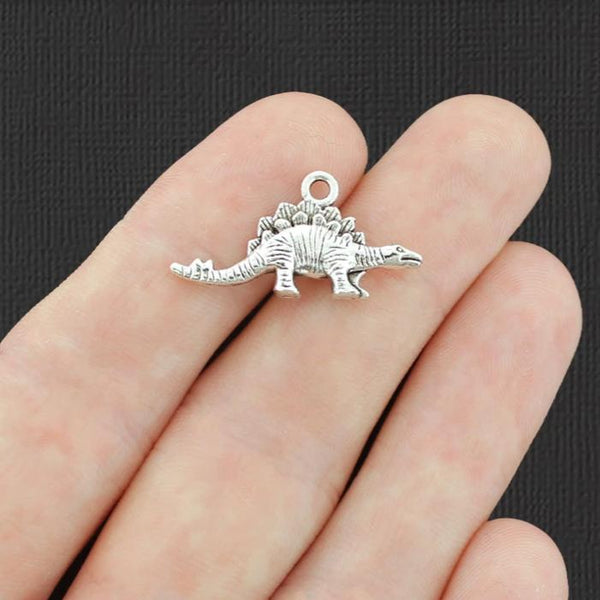 8 Dinosaur Antique Silver Tone Charms 2 Sided - SC6259