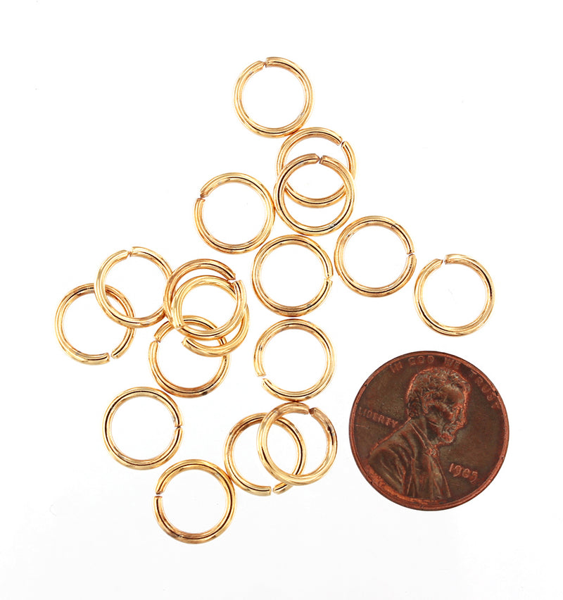 Anneaux en acier inoxydable doré 10 mm x 1,5 mm - Calibre 15 ouvert - 20 anneaux - J154