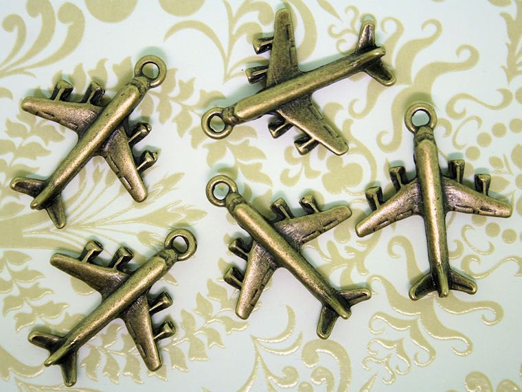8 Airplane Antique Bronze Tone Charms 3D - BC164