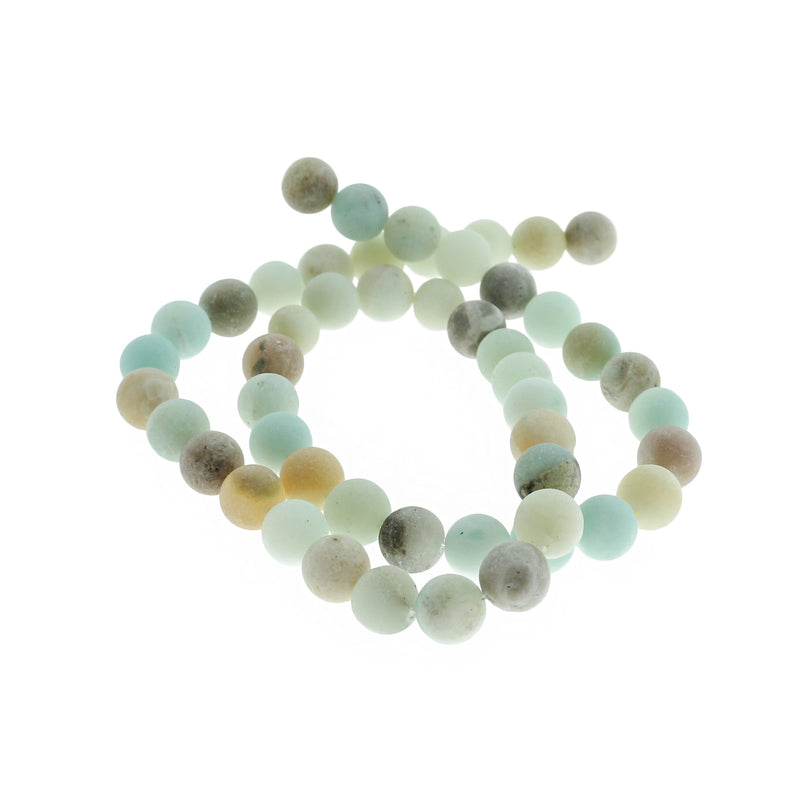 Perles rondes en amazonite naturelle 8 mm - Bleus givrés et tons de terre - 1 brin 47 perles - BD1336 