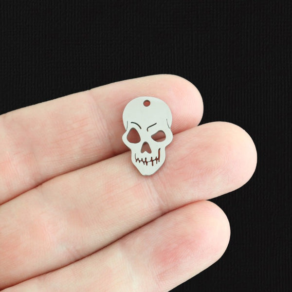 2 Skull Silver Tone Stainless Steel Charms - SSP590