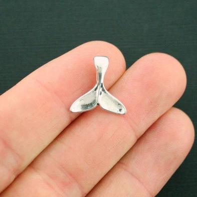 8 Whale Tail Antique Silver Tone Charms 2 Sided - SC6229