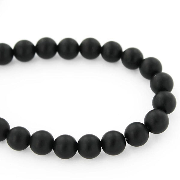 Round Natural Agate Beads 6mm - Frosted Black - 1 Strand 63 Beads - BD572