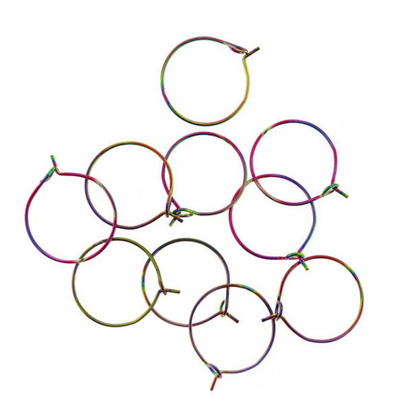 Rainbow Electroplated Stainless Steel Earring Wires - Wine Charms Hoops - 16mm - 4 Pieces 2 Pairs - FD930