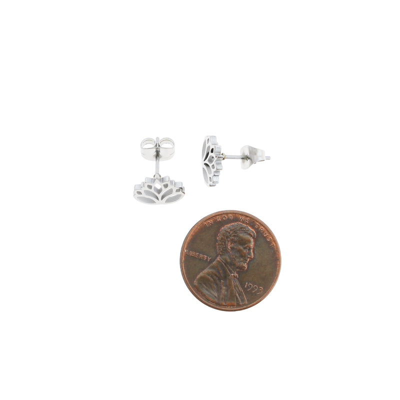 Stainless Steel Earrings - Lotus Studs - 10mm x 8mm - 2 Pieces 1 Pair - ER055