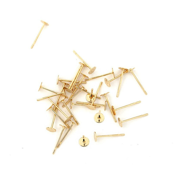Gold Tone Earrings - Stud Bases - 12mm x 4mm - 12 Pieces 6 Pairs - FD718