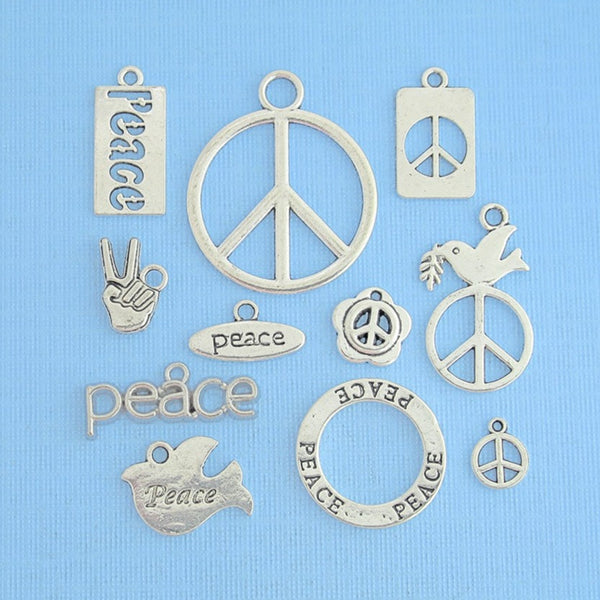 Peace Charm Collection Antique Silver Tone 11 Different Charms - COL148