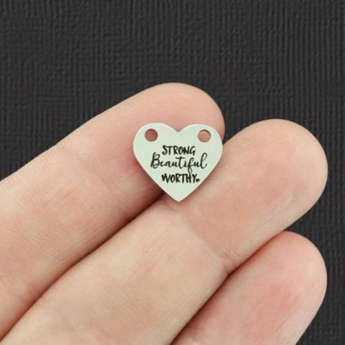 Strong Beautiful Worthy Stainless Steel Heart Connector Charms - BFS025-5200